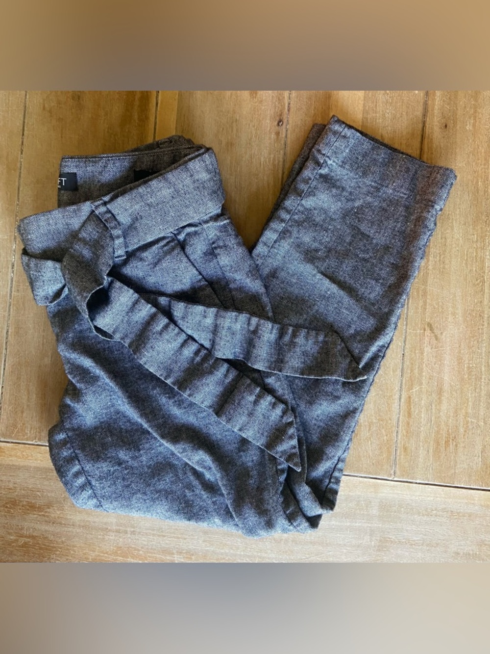 LOFT Marisa Tie Belt Charcoal Linen Blend Ankle Pants (0P)